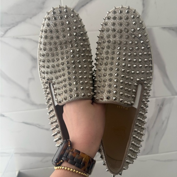 Christian Louboutin Roller Boat Men's Spiked Slip-On Shoes - Silver - Picture 3 of 16